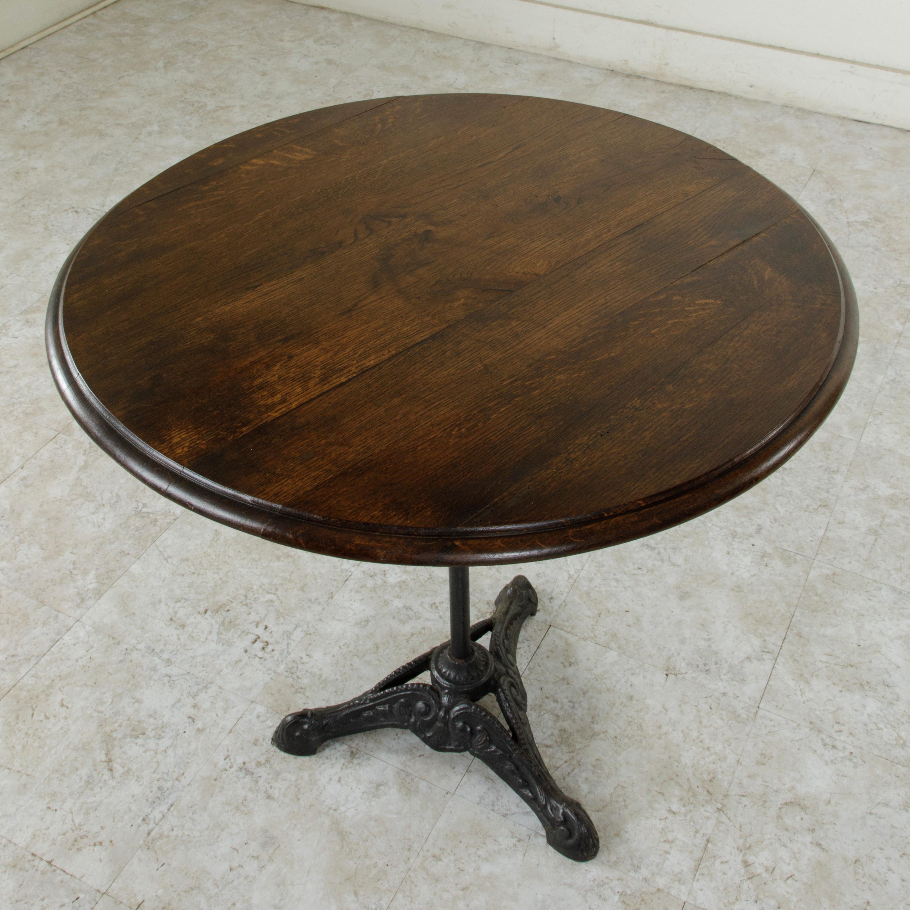 French Cast Iron Bistro Table or Cafe Table with Round Walnut Top, circa 1900 3