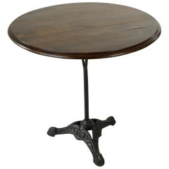 Antique French Cast Iron Bistro Table or Cafe Table with Round Walnut Top, circa 1900