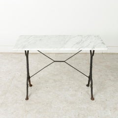French Cast Iron Bistro Table or Outdoor Garden Table with Marble Top circa 1900