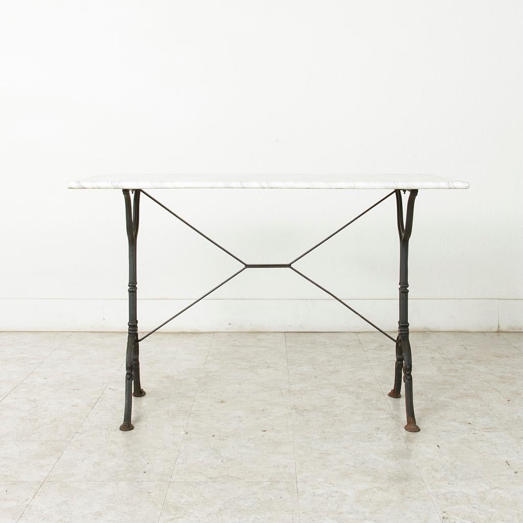 French Cast Iron Bistro Table or Outdoor Garden Table with Marble Top circa 1900 1