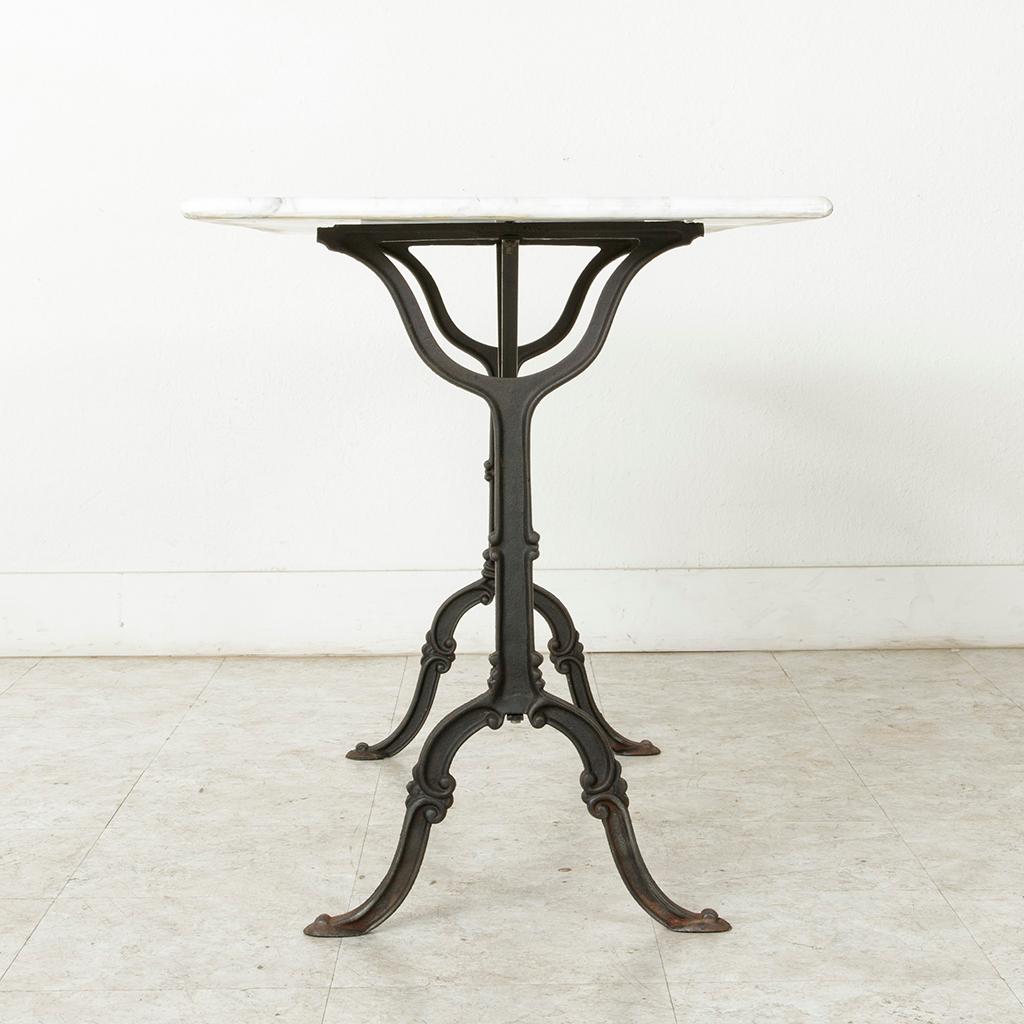 French Cast Iron Bistro Table or Outdoor Garden Table with Marble Top circa 1900 2