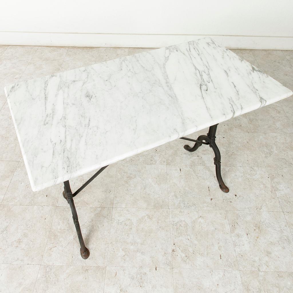 French Cast Iron Bistro Table or Outdoor Garden Table with Marble Top circa 1900 3