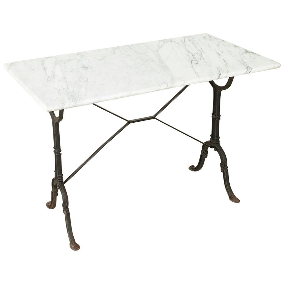 French Cast Iron Bistro Table or Outdoor Garden Table with Marble Top circa 1900