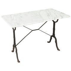 Antique French Cast Iron Bistro Table or Outdoor Garden Table with Marble Top circa 1900