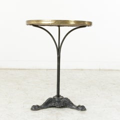 French Cast Iron Bistro Table with Marble Top and Brass Banding, circa 1900