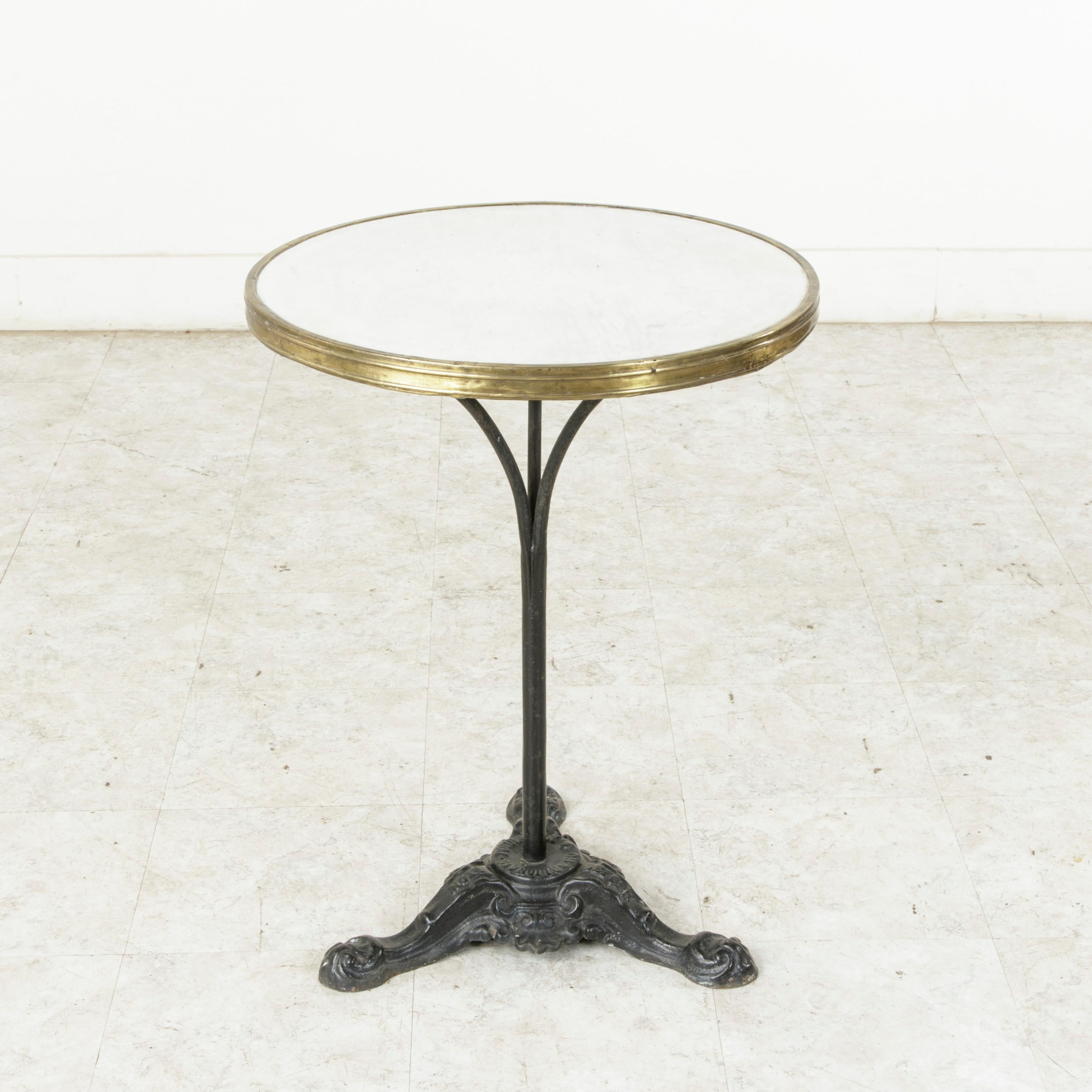 French Cast Iron Bistro Table with Marble Top and Brass Banding, circa 1900 In Good Condition In Fayetteville, AR