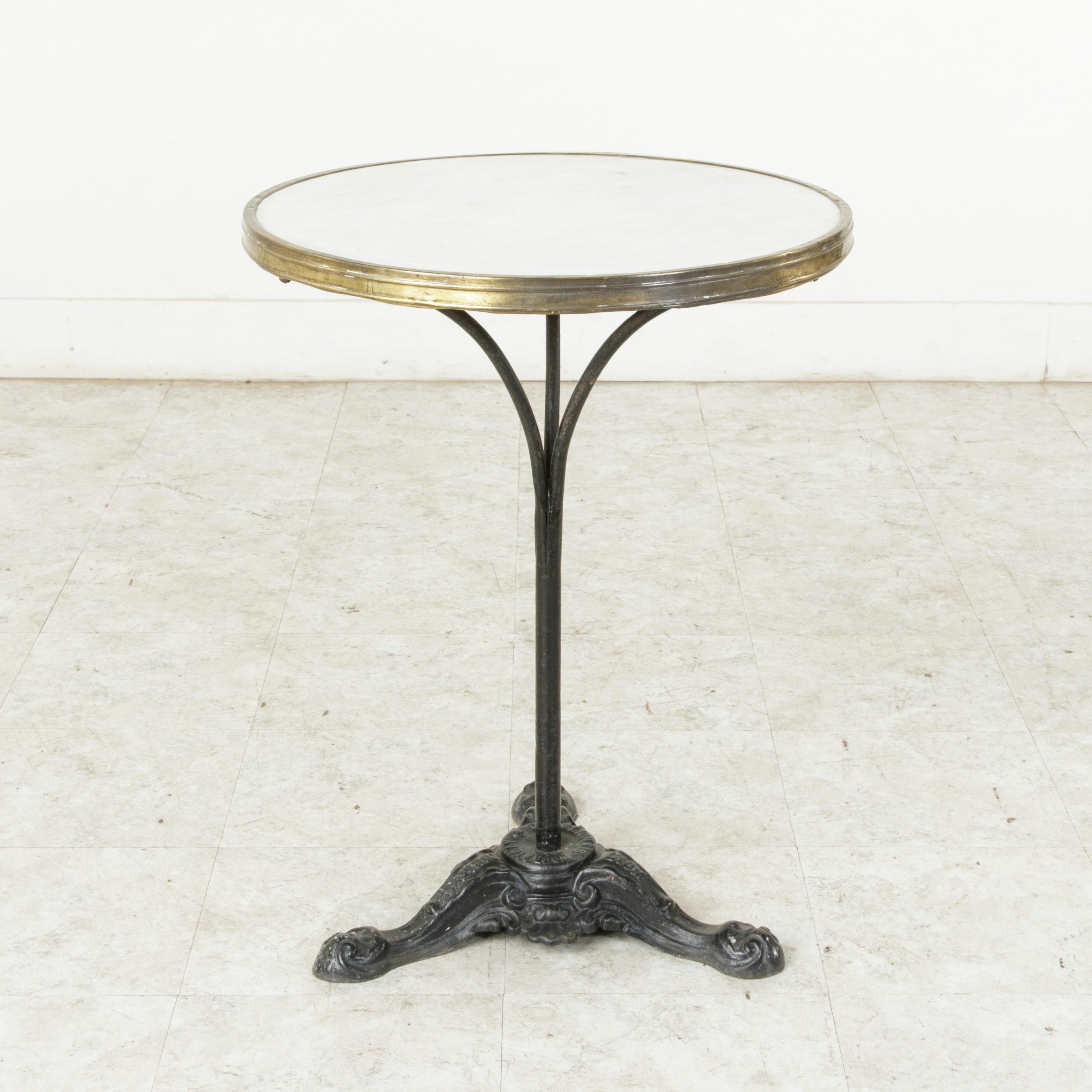 French Cast Iron Bistro Table with Marble Top and Brass Banding, circa 1900 1