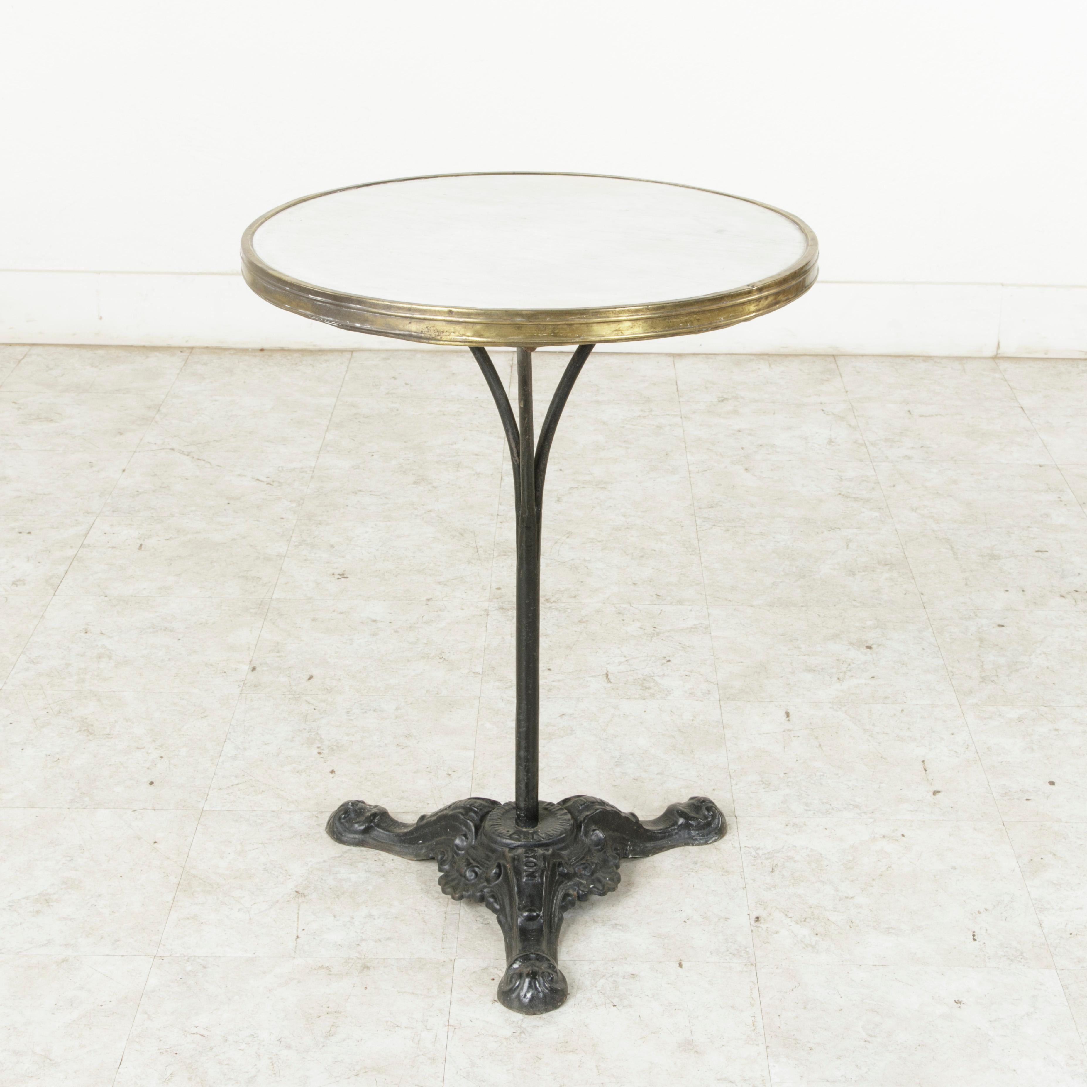 French Cast Iron Bistro Table with Marble Top and Brass Banding, circa 1900 2