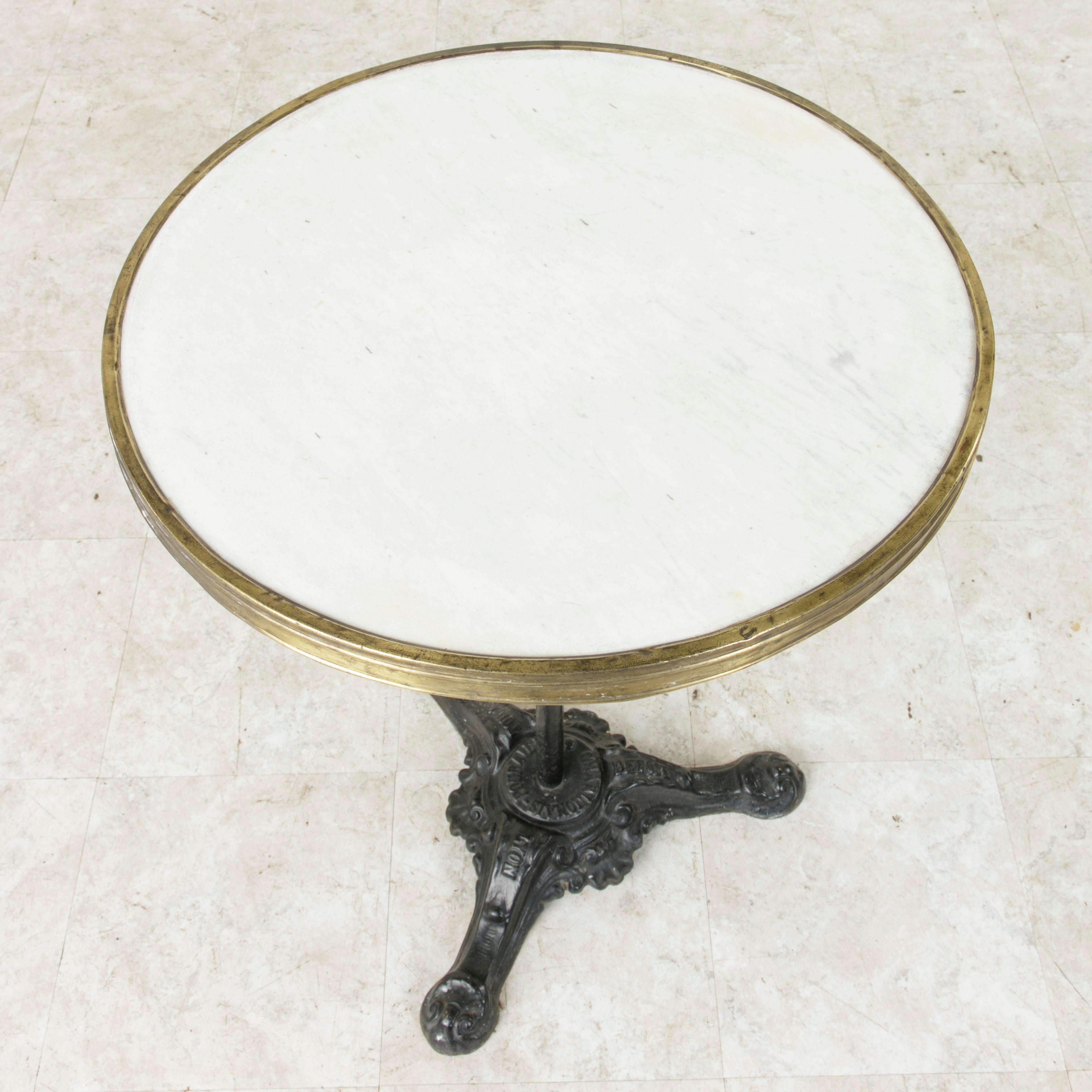 French Cast Iron Bistro Table with Marble Top and Brass Banding, circa 1900 3