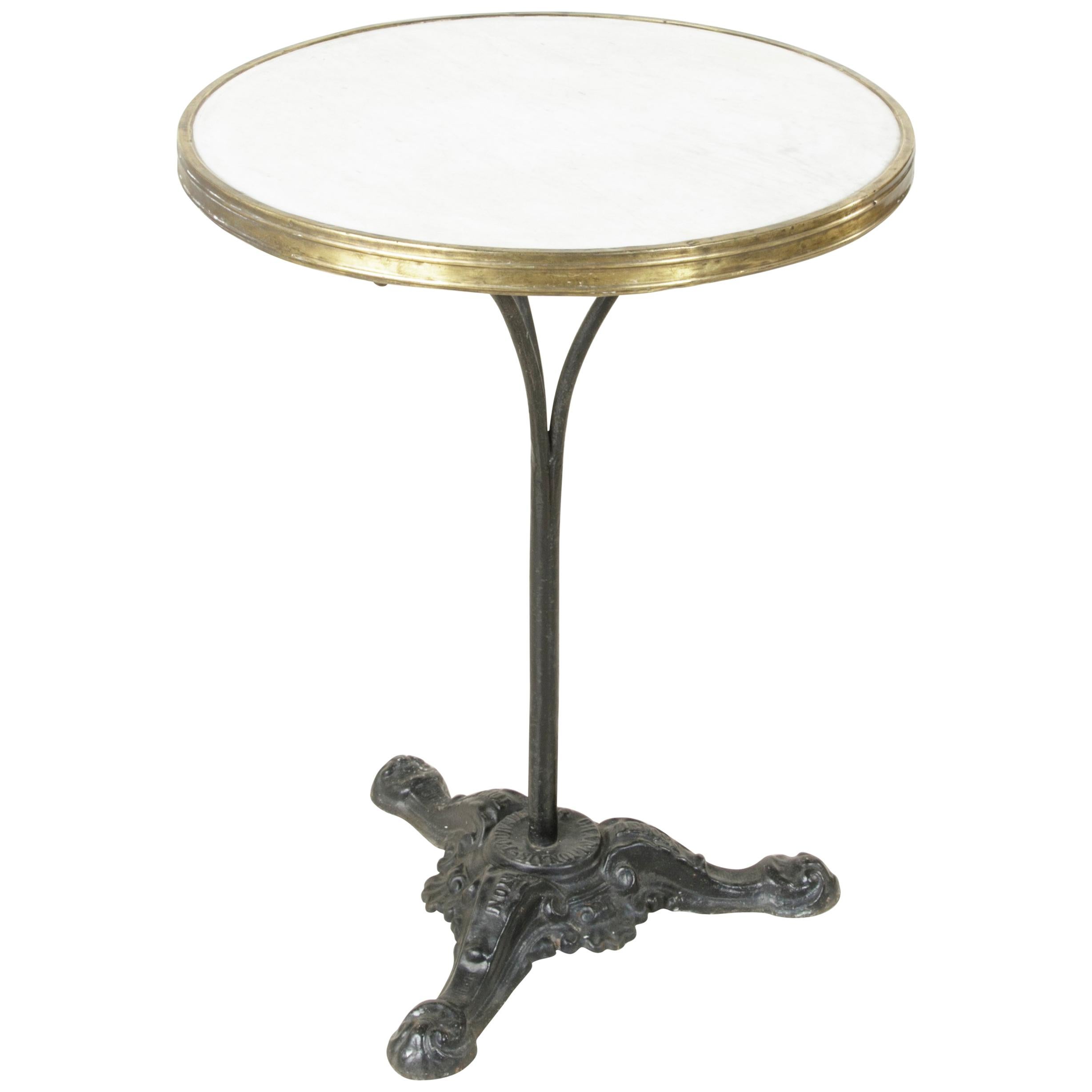 French Cast Iron Bistro Table with Marble Top and Brass Banding, circa 1900