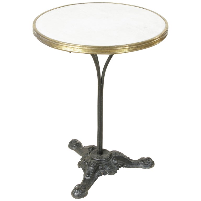 French Cast Iron Bistro Table with Marble Top and Brass Banding, circa