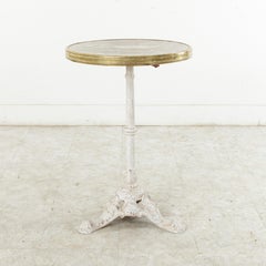 French Cast Iron Bistro Table with Marble Top and Brass Rim, circa 1900