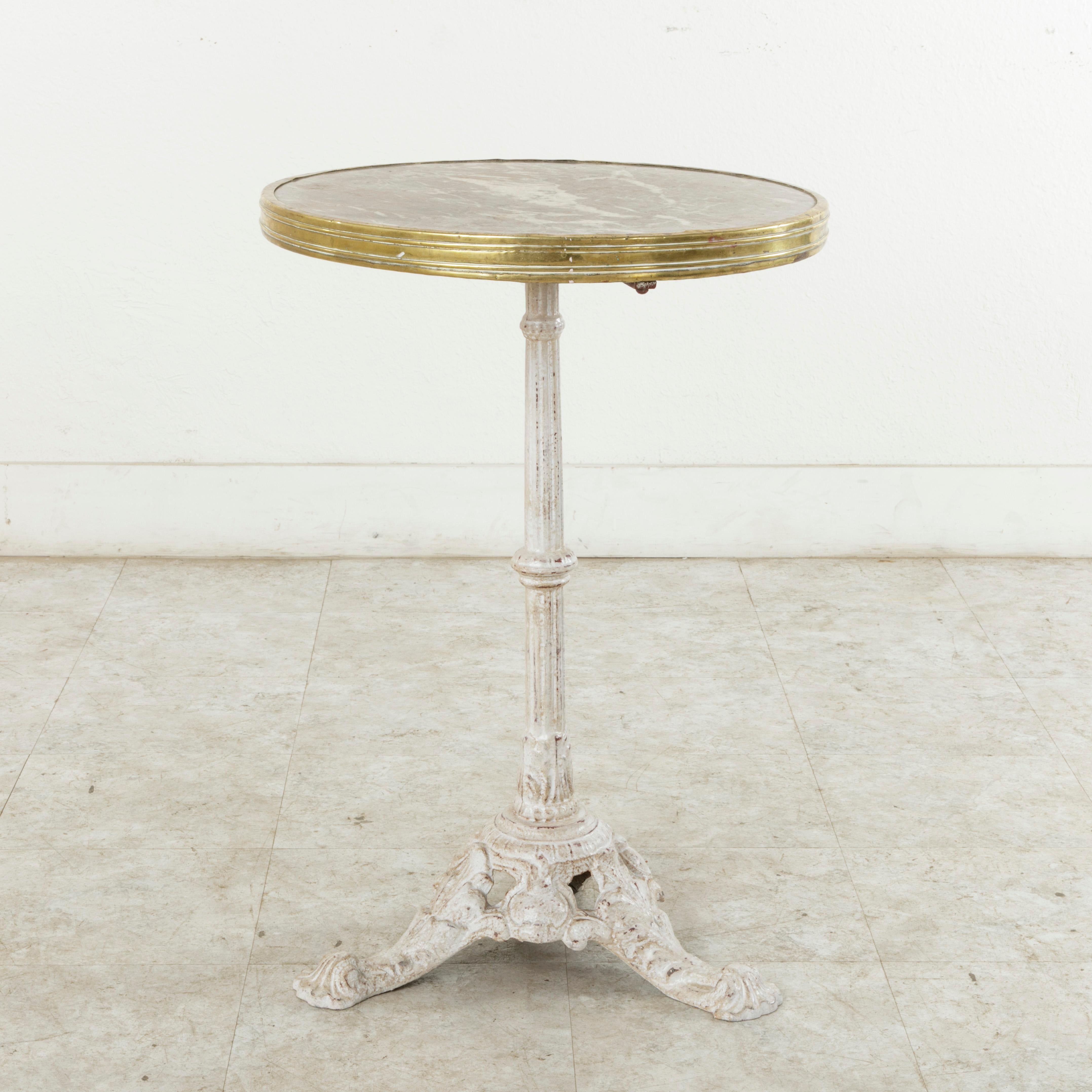 French Cast Iron Bistro Table with Marble Top and Brass Rim, circa 1900 In Good Condition In Fayetteville, AR