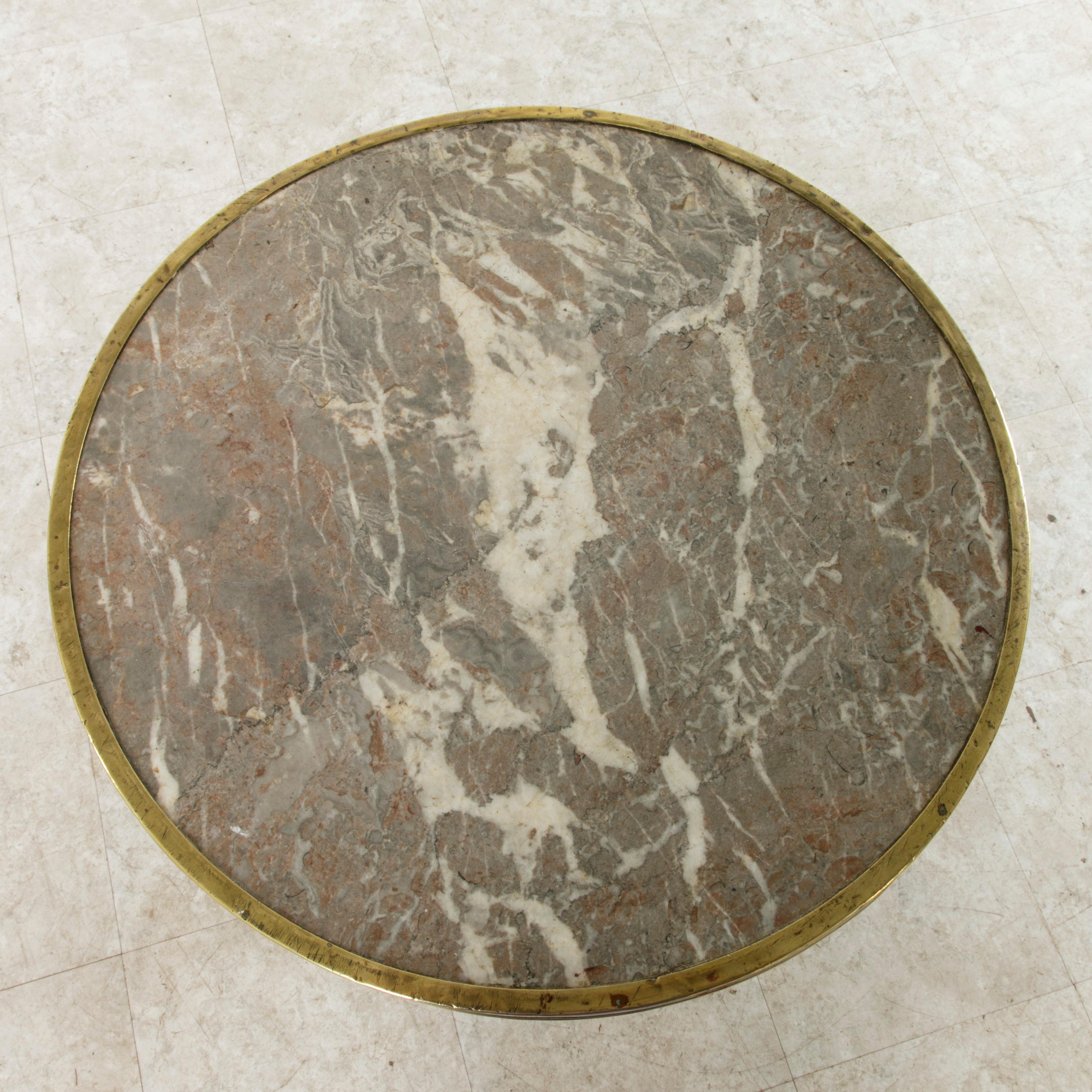 French Cast Iron Bistro Table with Marble Top and Brass Rim, circa 1900 2