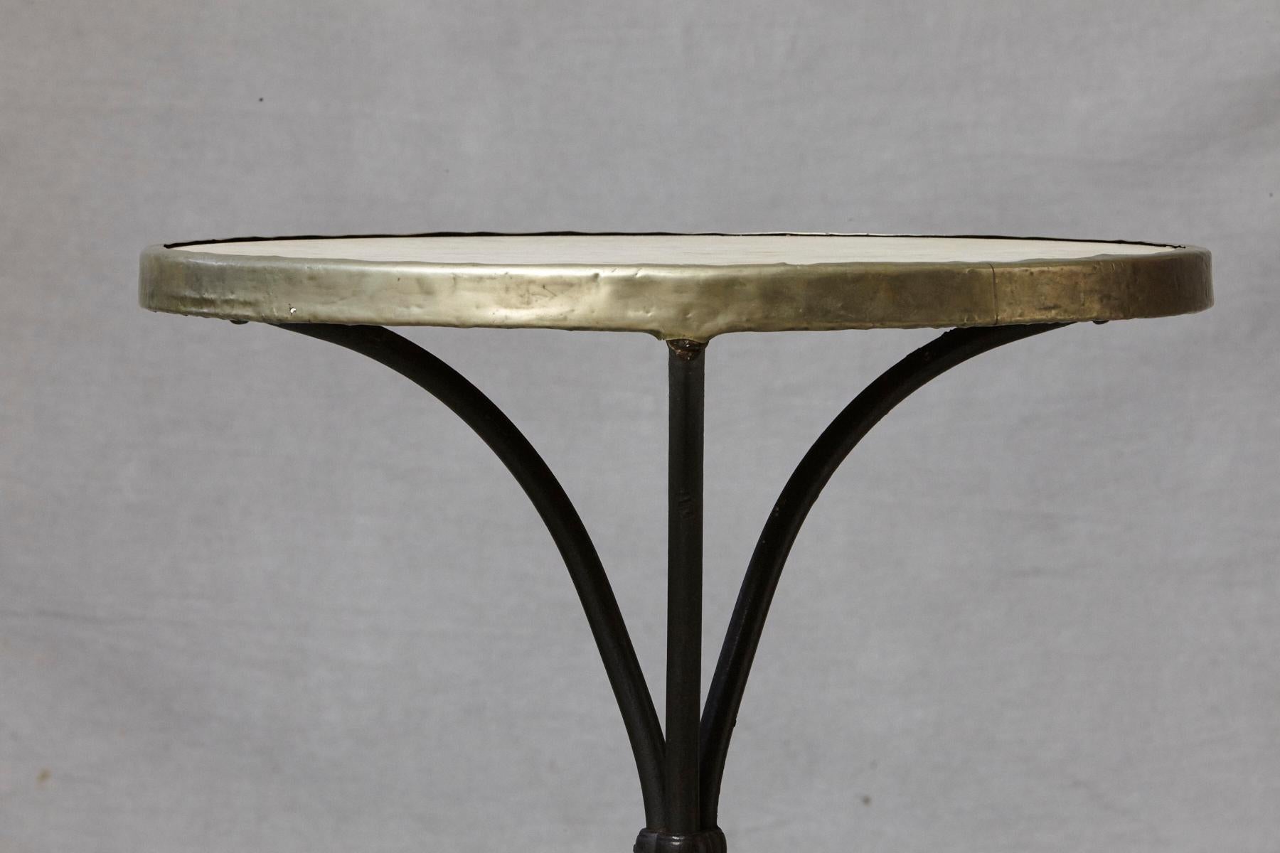 French Cast Iron Bistro Table with Marble Top and Brass Rim, circa 1920s 1