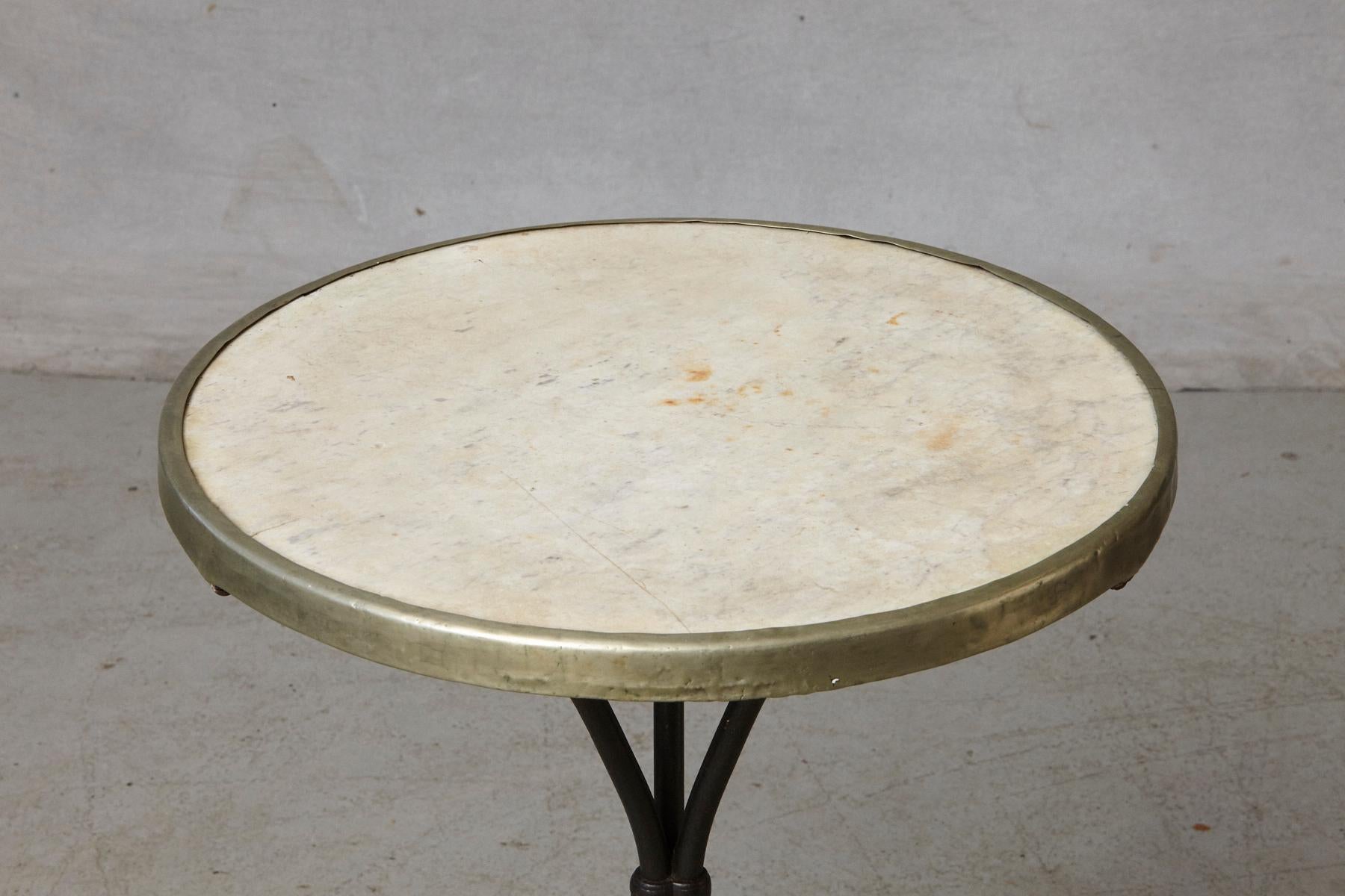 French Cast Iron Bistro Table with Marble Top and Brass Rim, circa 1920s 3