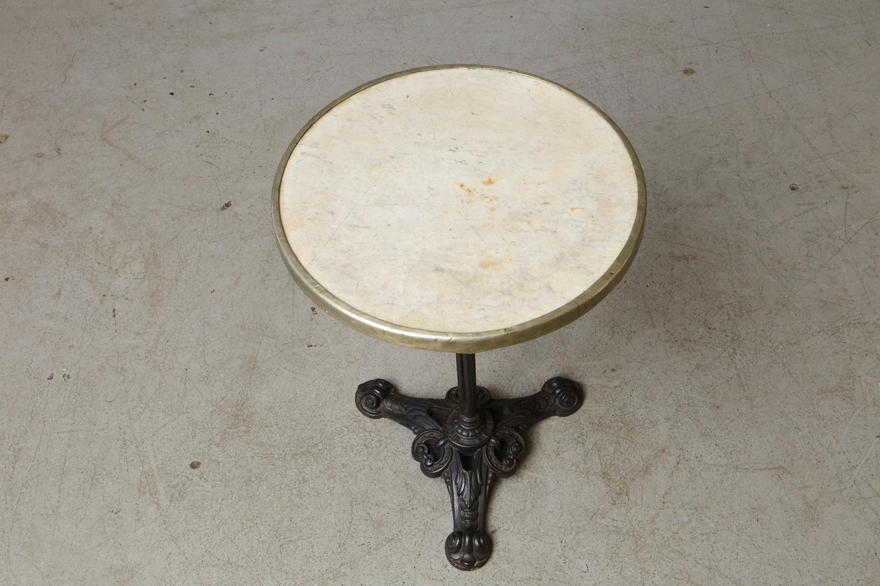 French Cast Iron Bistro Table with Marble Top and Brass Rim, circa 1920s 4