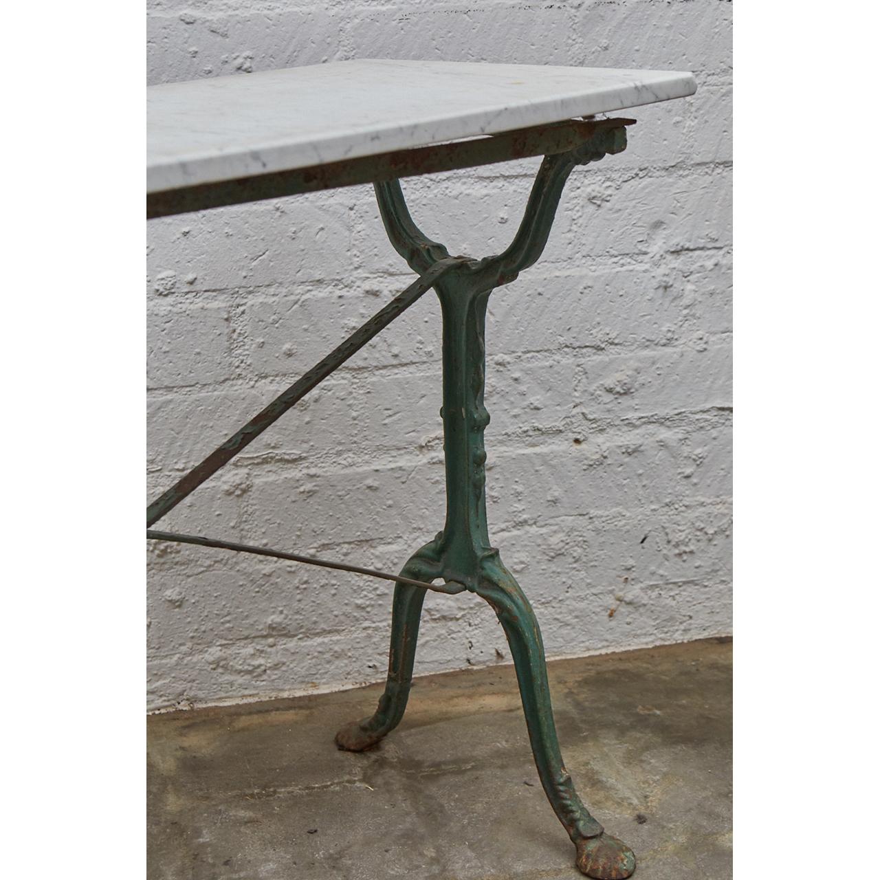 19th Century French Cast Iron Cafe Table with Marble Top For Sale