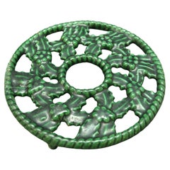 French Cast Iron Enameled Green Trivet Made in France 1970