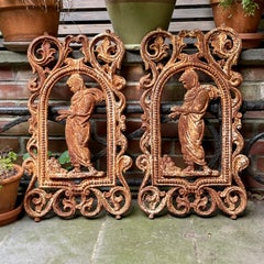French Cast Iron Figural Flatback Rust Patina Garden Panel