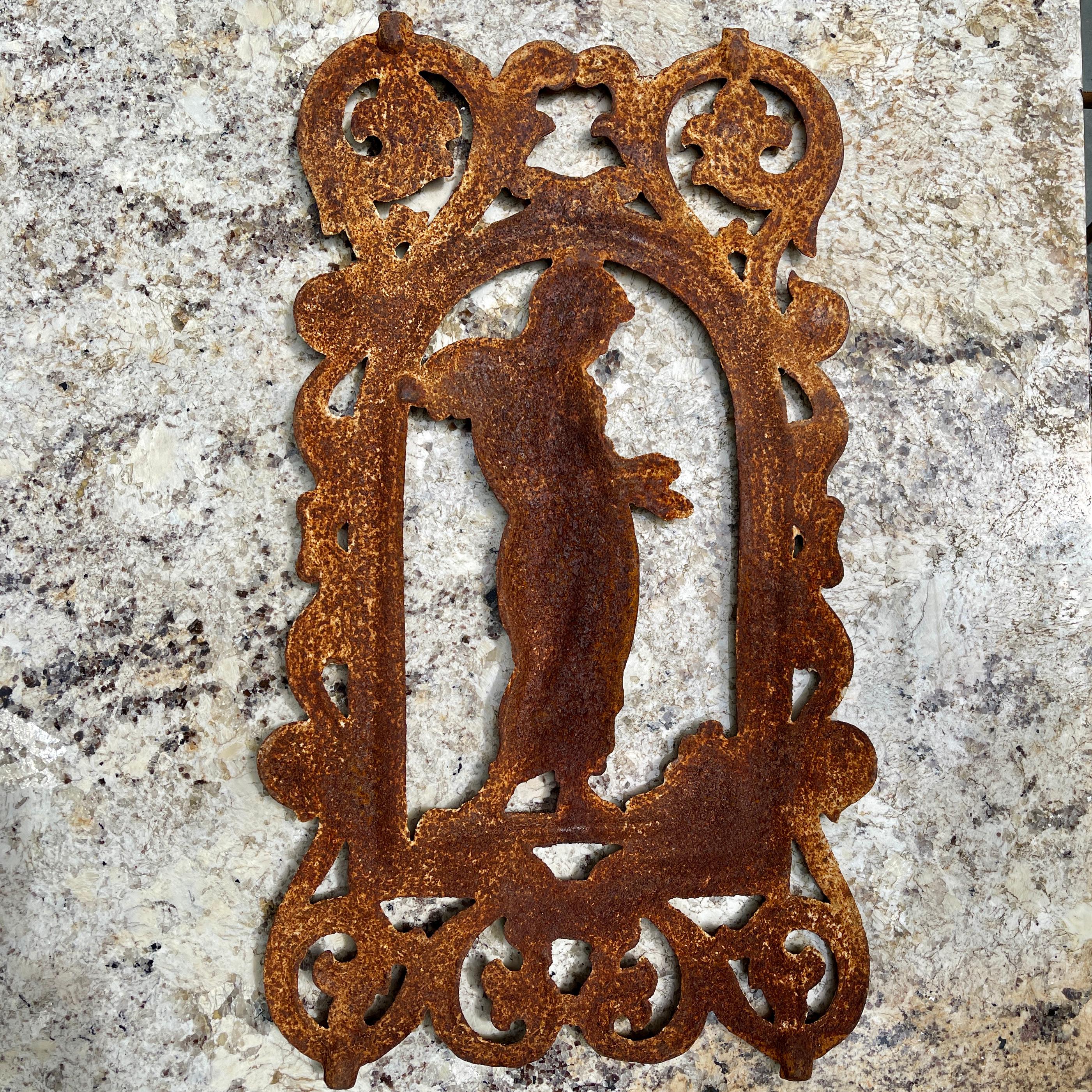 Mid-19th Century French Cast Iron Figural Flatback Rust Patina Garden Panel For Sale