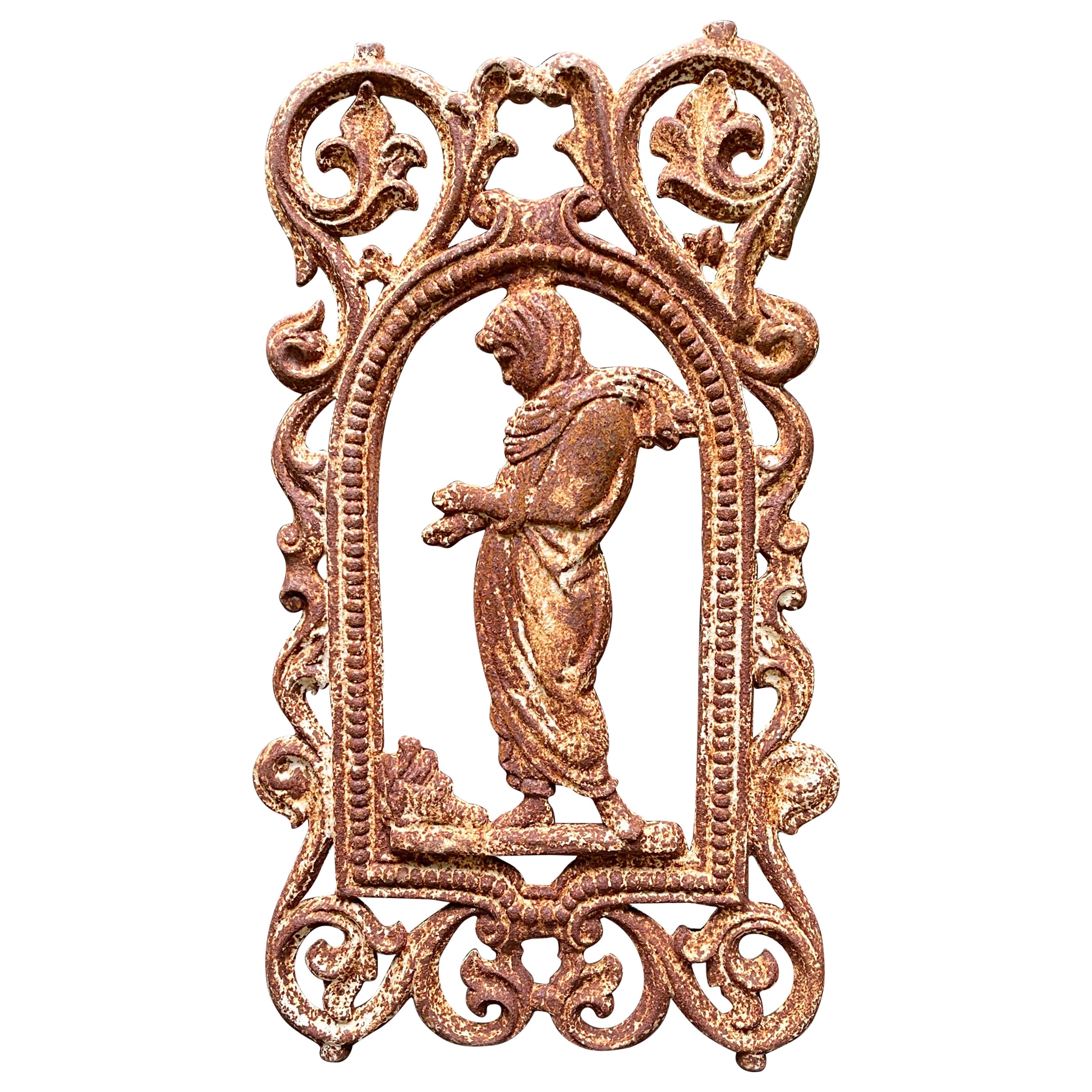 French Cast Iron Figural Flatback Rust Patina Garden Panel