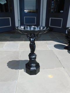 French Cast Iron Figural Shell Bowl Bird Bath on Octagonal Plinth, Circa 1870
