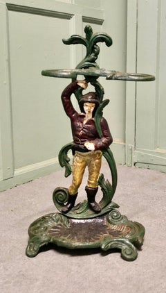 French Cast Iron Figural Umbrella Stand Colourful French Umbrella Stand