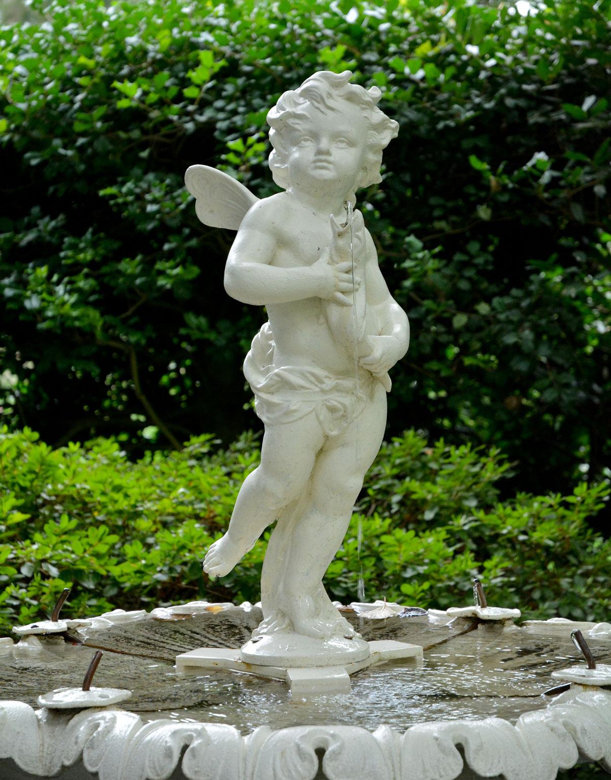 Neoclassical White Cast-Iron Fountain with French Sculpture