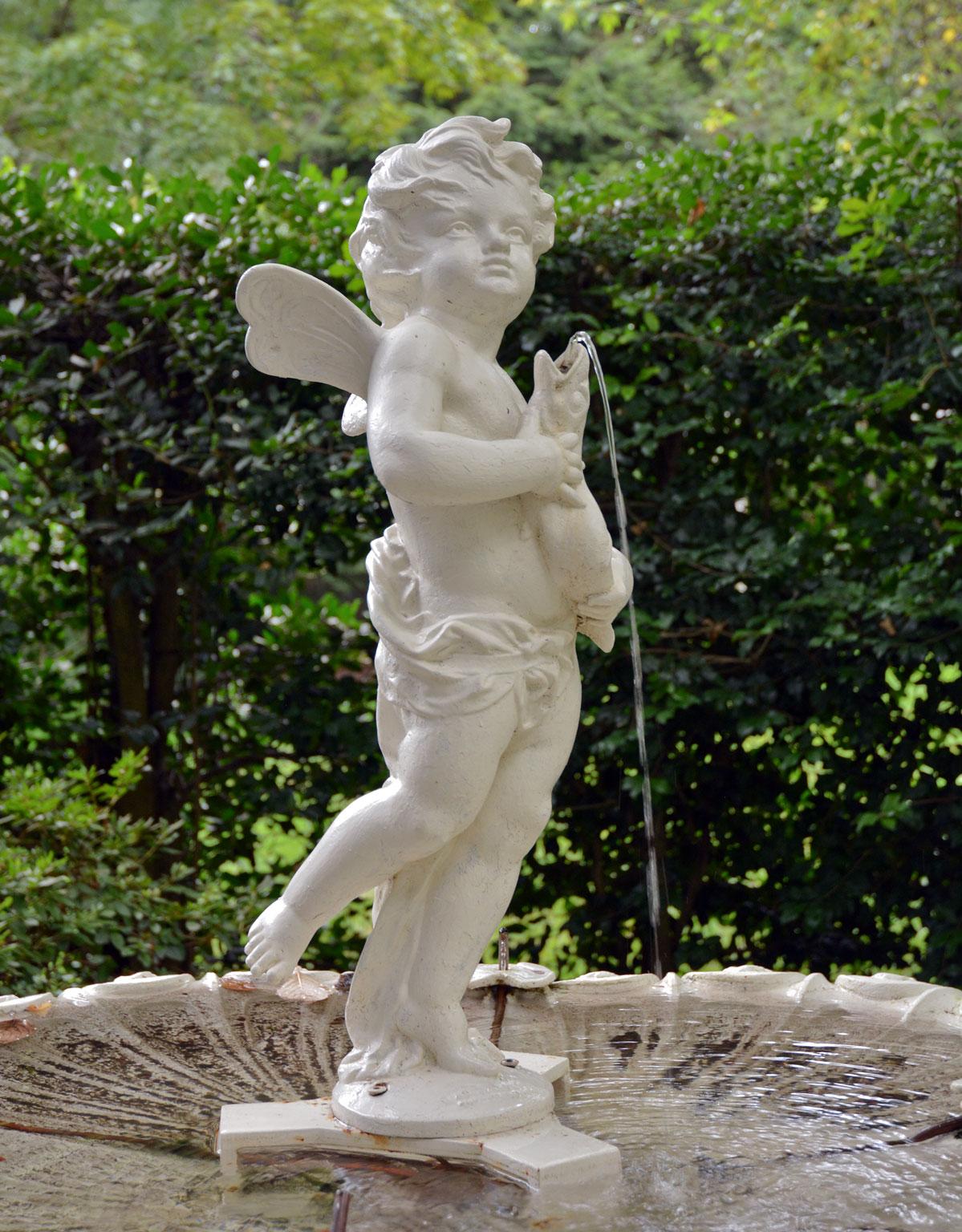 White Cast-Iron Fountain with French Sculpture In Good Condition In Katonah, NY