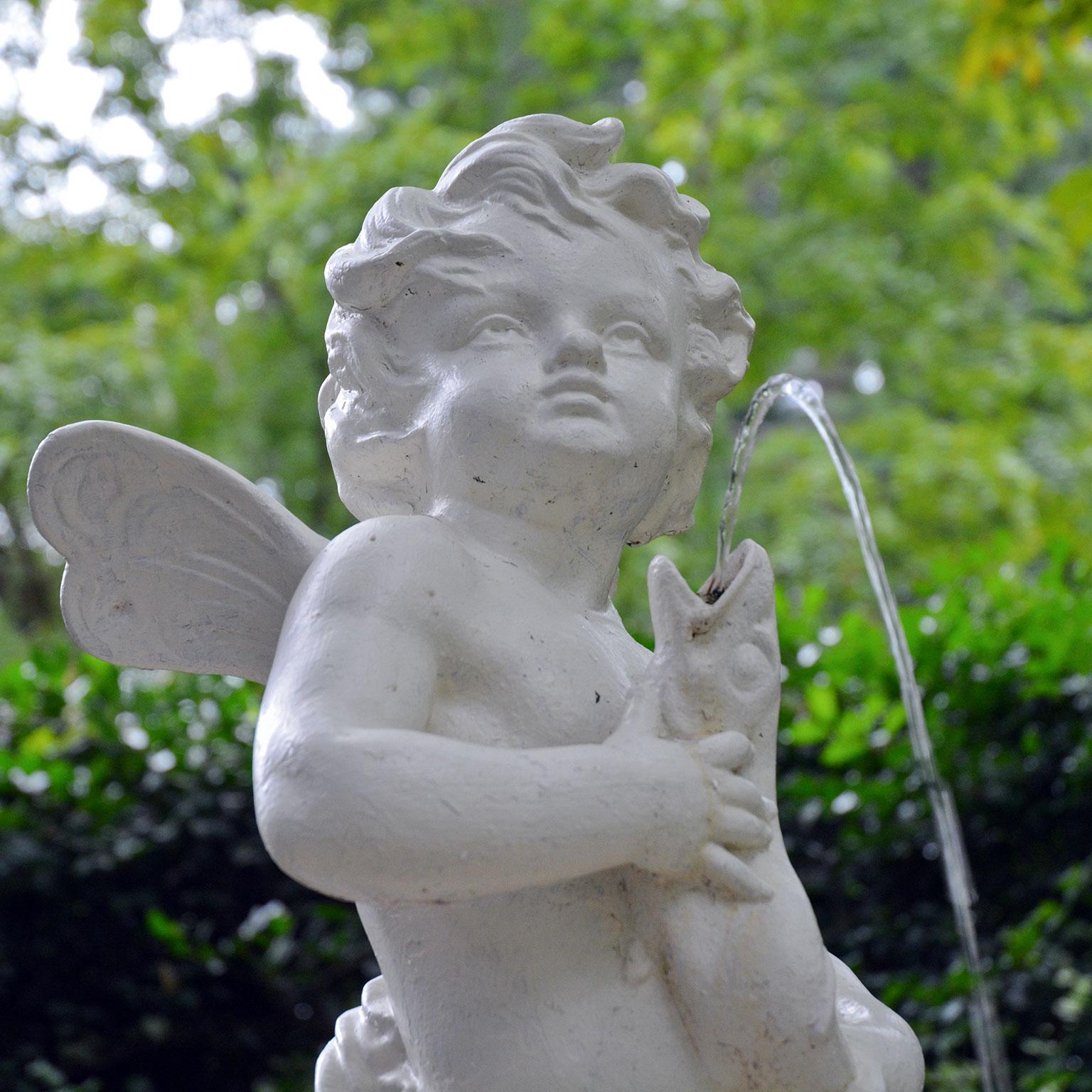 19th Century White Cast-Iron Fountain with French Sculpture