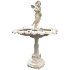 White Cast-Iron Fountain with French Sculpture