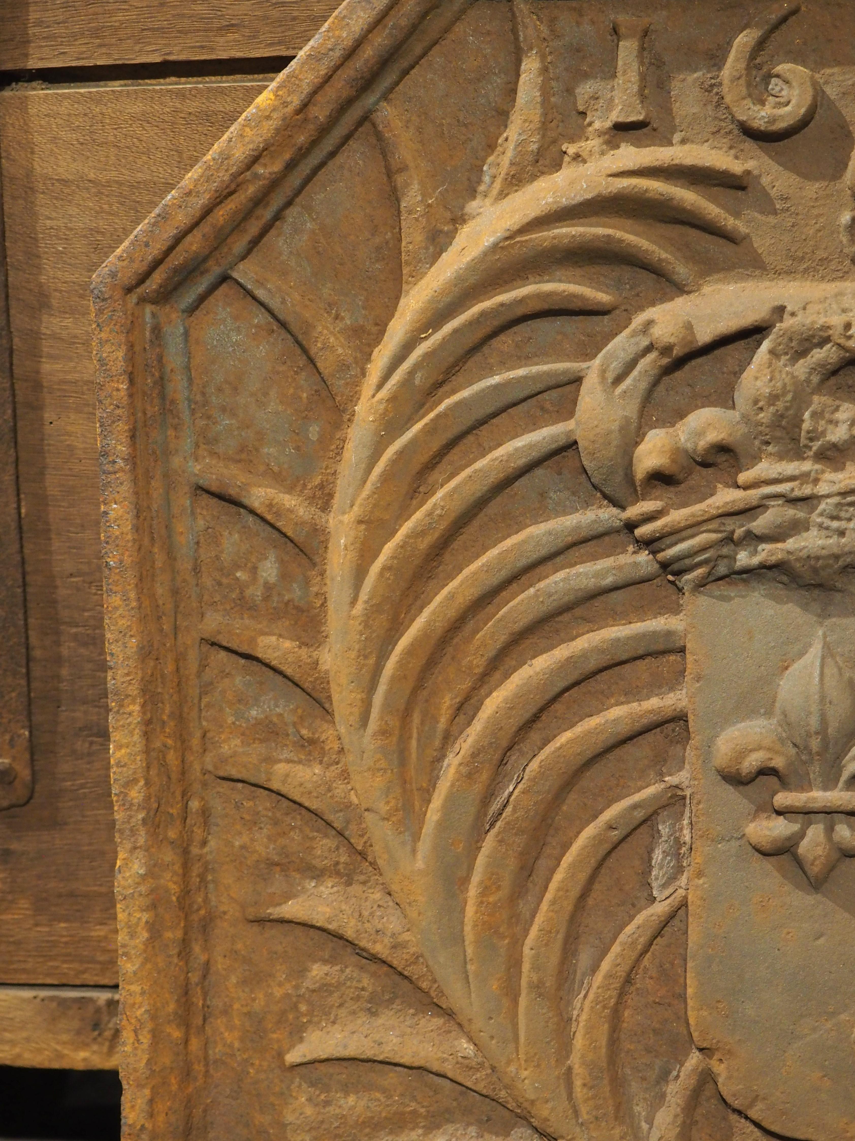 Plaque de cheminée française en fonte, armoiries de la Maison Bourbon, début du 20e siècle en vente 2