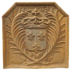 Antique French Cast Iron Fireback, Coat of Arms of the House of Bourbon, Early 20th C.