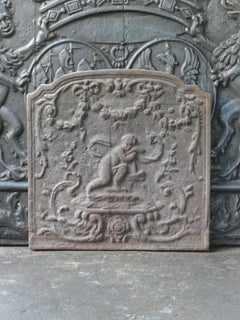 French Cast Iron Fireback with Cupid Relief, Louis XV Style