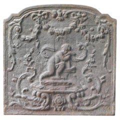 French Cast Iron Fireback with Cupid Relief, Louis XV Style