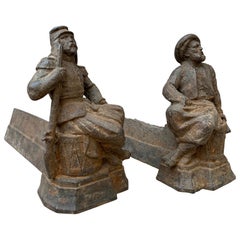 French Cast Iron Firedog Andirons of Soldiers Val D´Osne, 19th Century