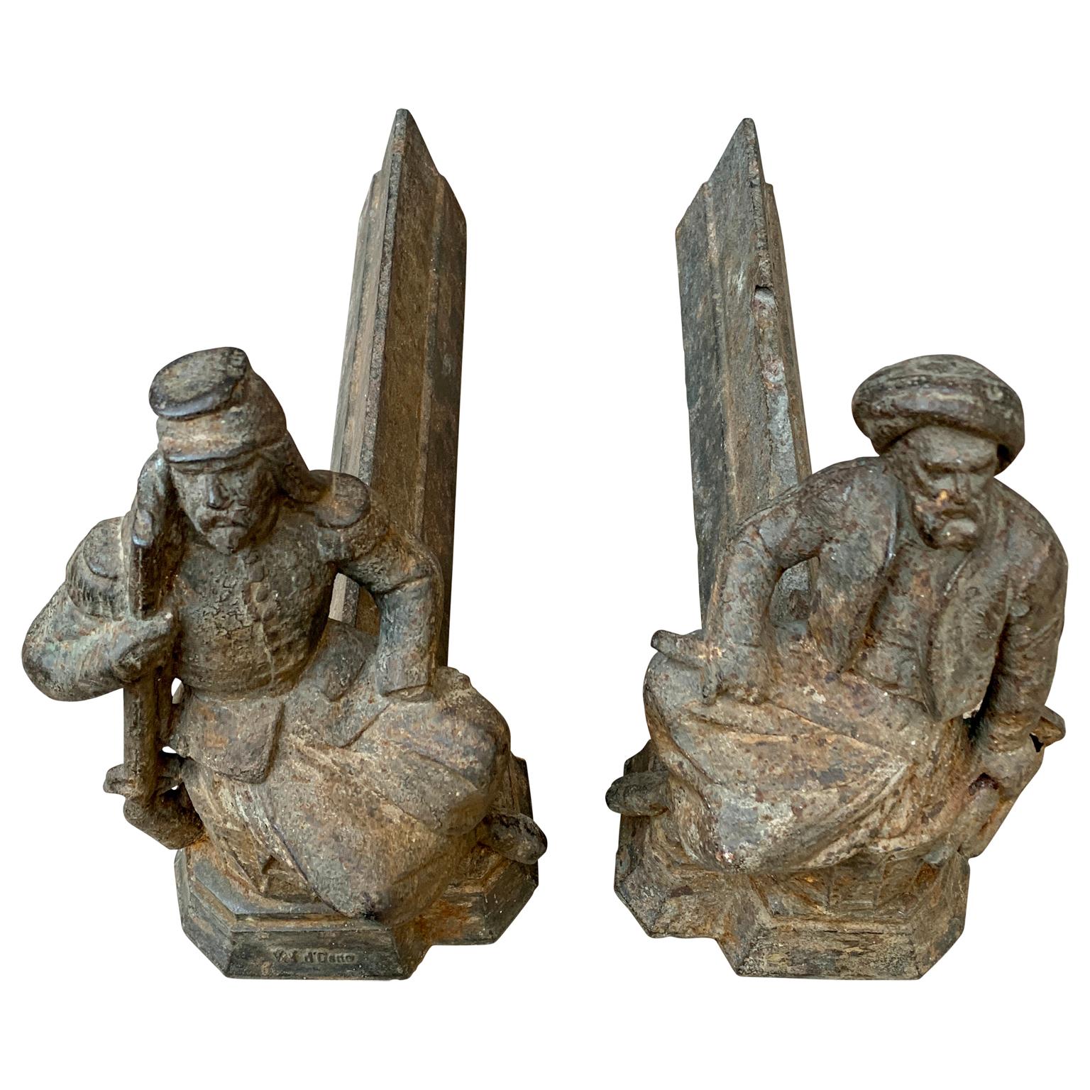 British Colonial French Cast Iron Firedog Andirons of Soldiers Val D´Osne, 19th Century For Sale
