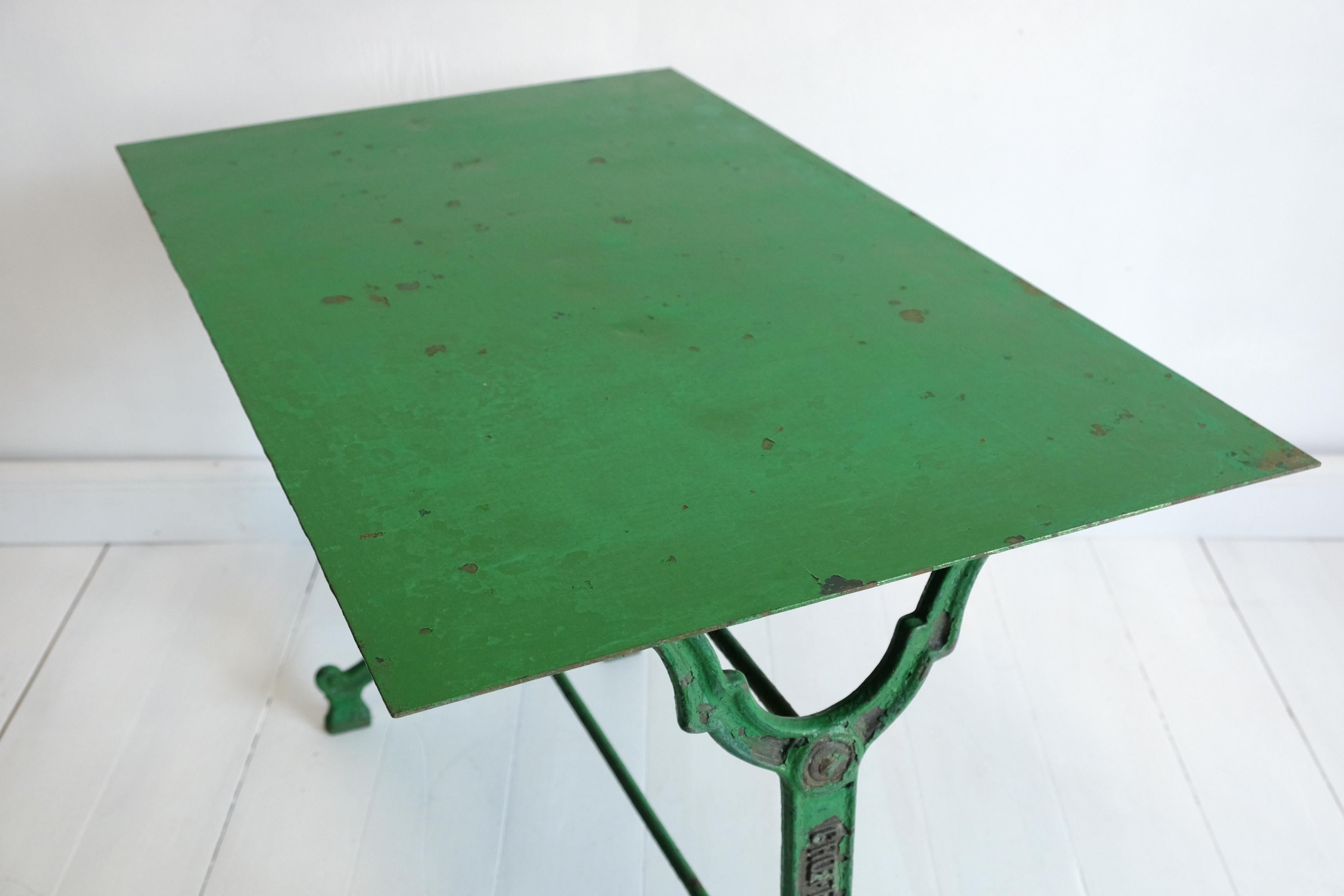 Industrial French Cast Iron Garden Table, Green, 19th Century, Bistro, Outdoor, Ornate
