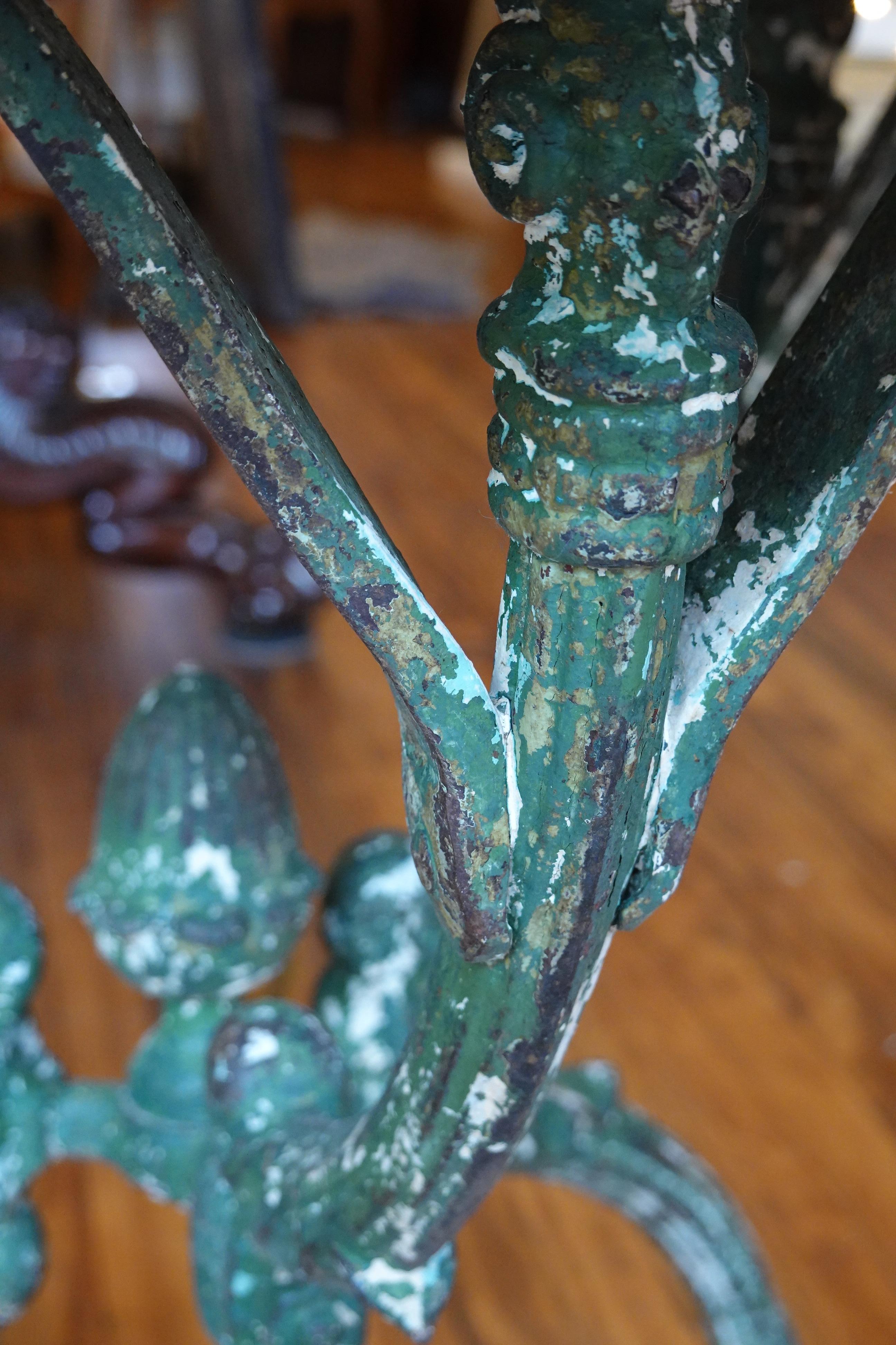 French Cast Iron Garden Table with Marble Top and Decorative Tripod Base 4