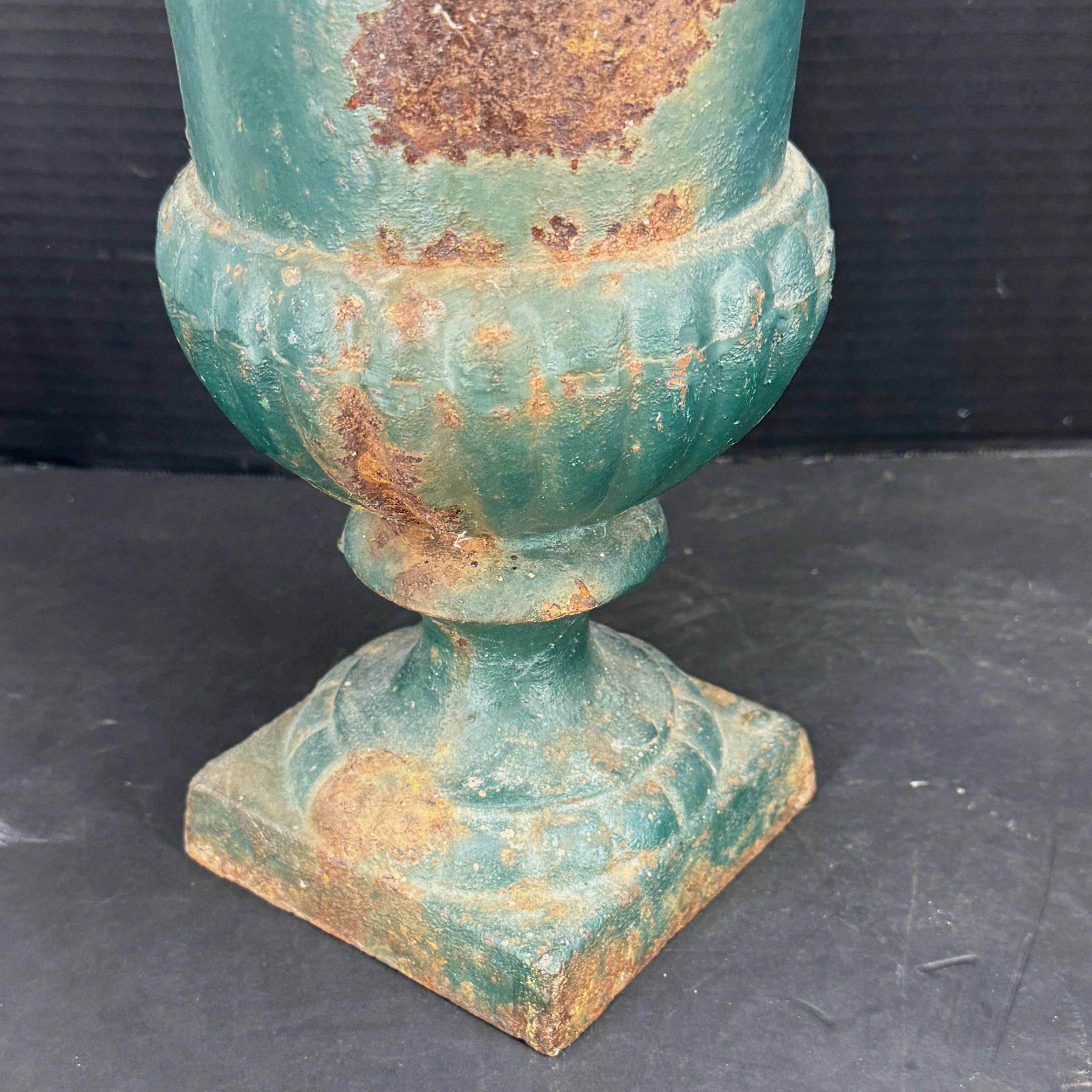 French Cast Iron Green Painted Garden Urn Planter For Sale 5