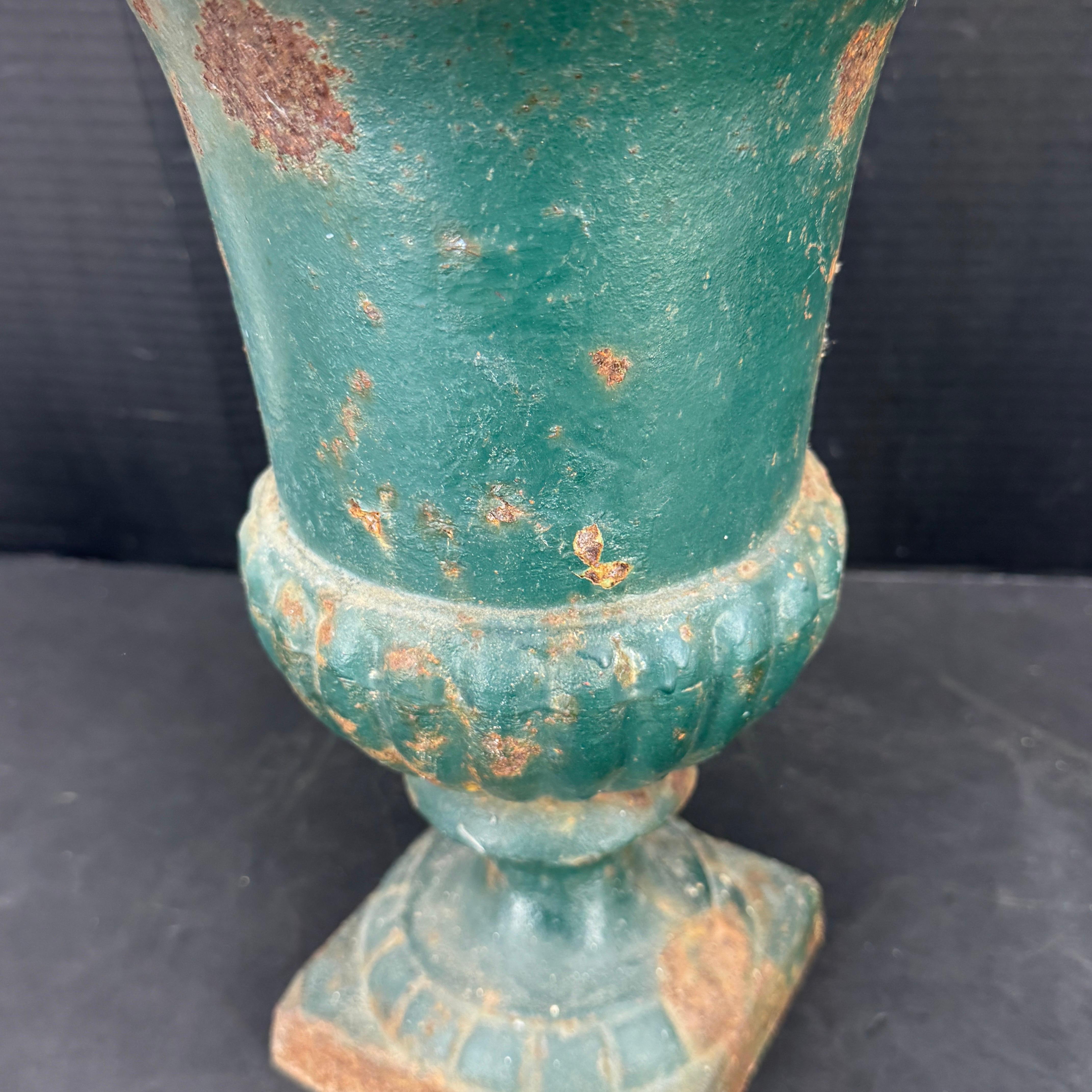 French Cast Iron Green Painted Garden Urn Planter For Sale 7
