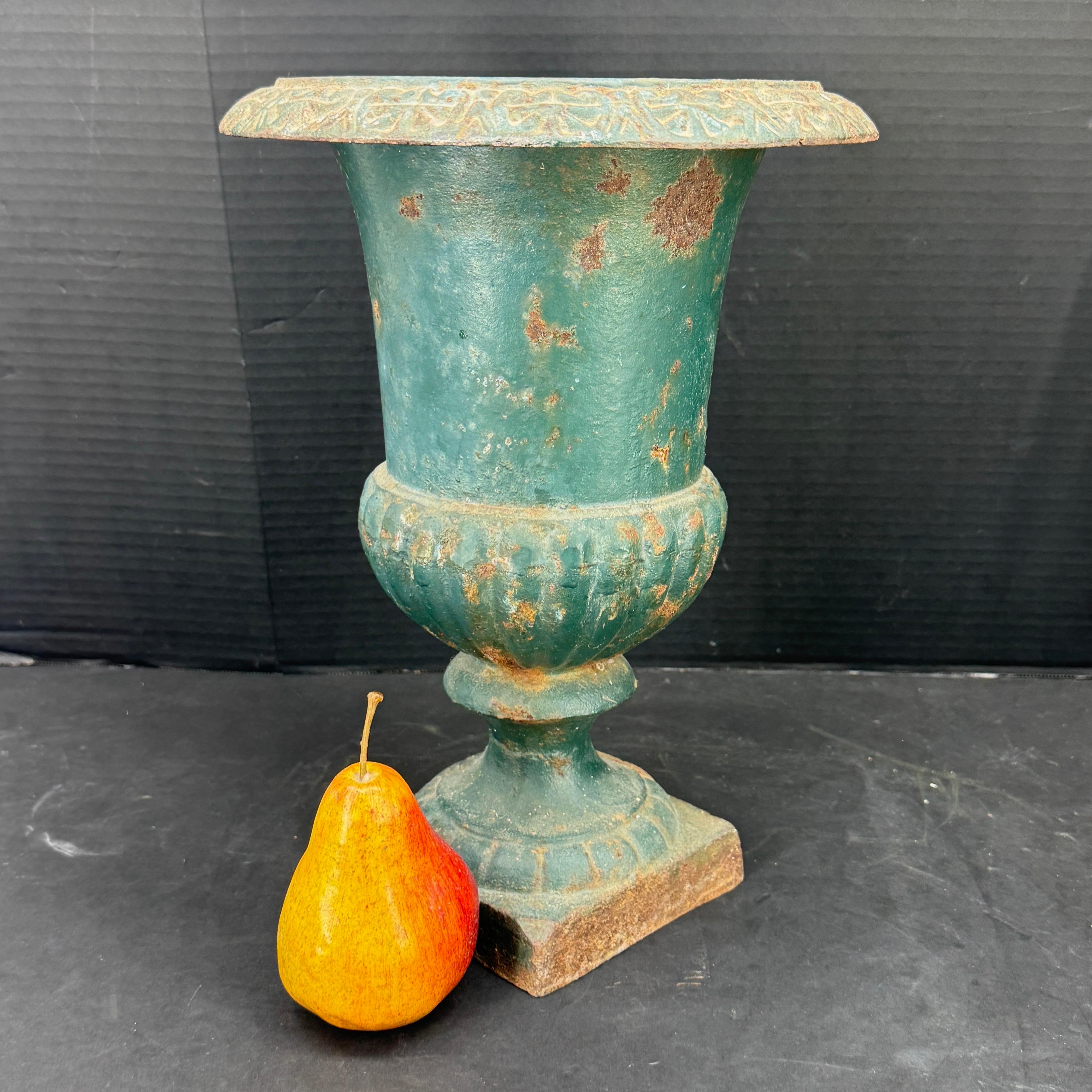French Cast Iron Green Painted Garden Urn Planter For Sale 8