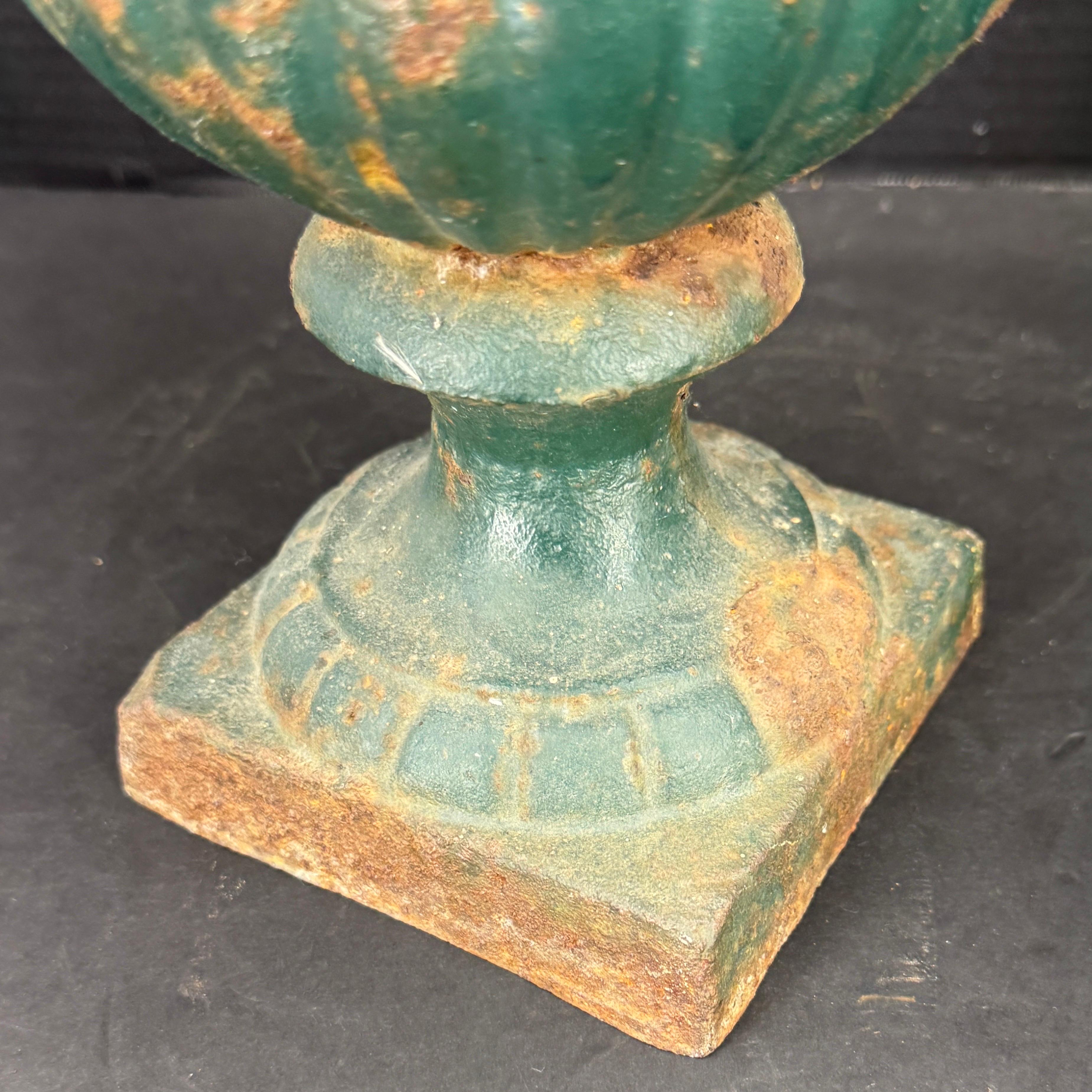 20th Century French Cast Iron Green Painted Garden Urn Planter For Sale