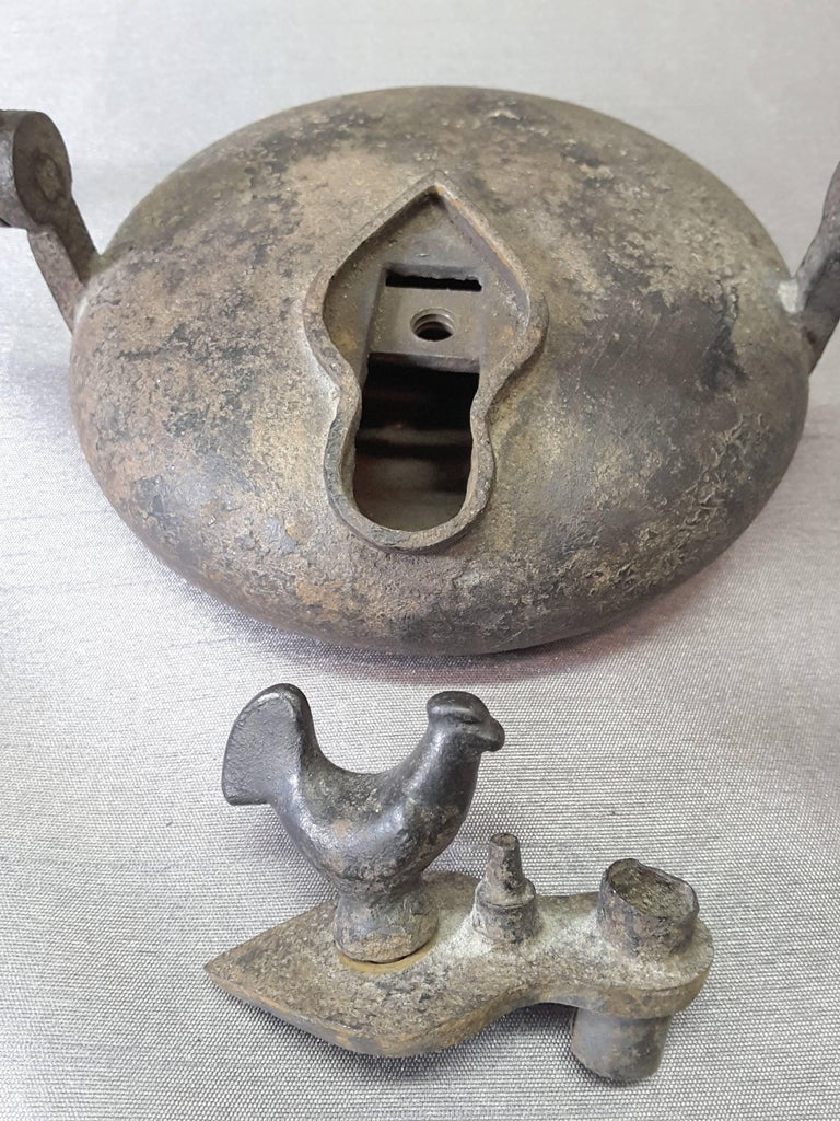 French Cast Iron Hanging Rooster Oil Lamp, 19th Century at 1stDibs