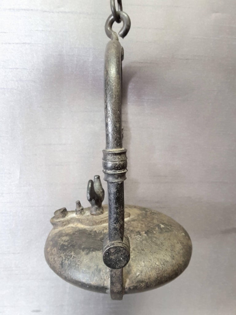 French Cast Iron Hanging Rooster Oil Lamp, 19th Century at 1stDibs cast iron oil lamp, antique