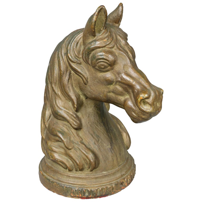French Cast Iron Horse Head Hitching Post For Sale at 1stDibs