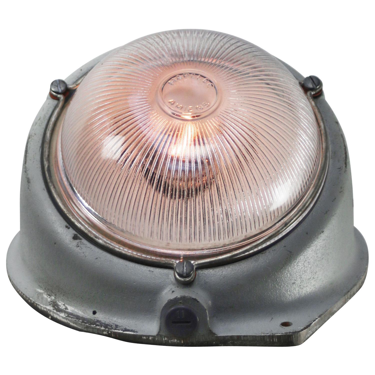 20th Century French Cast Iron Industrial Holophane Glass Wall Lamp Sconce by Mapelec For Sale