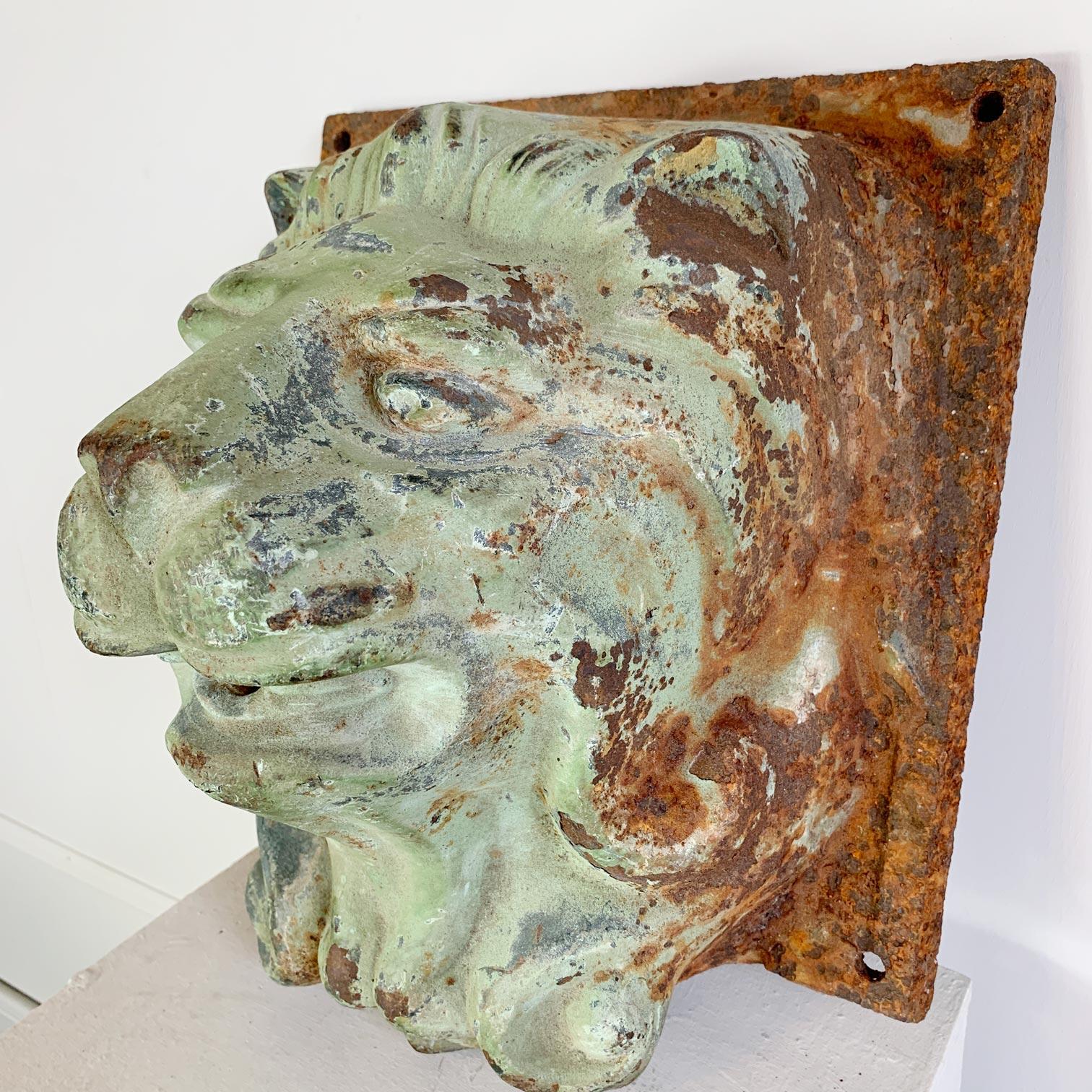 Molded French Cast Iron Lion Head Water Feature For Sale