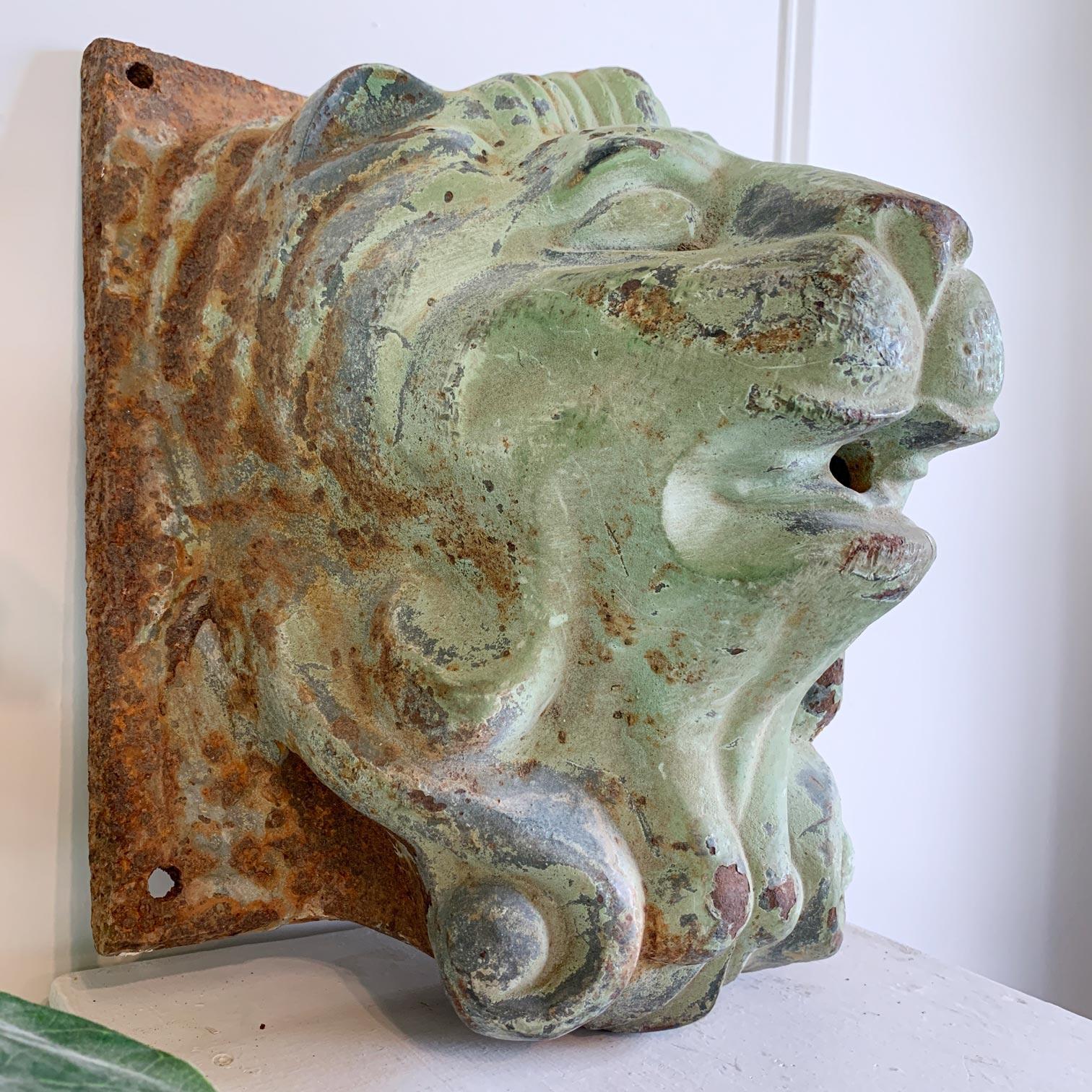 Late 19th Century French Cast Iron Lion Head Water Feature For Sale
